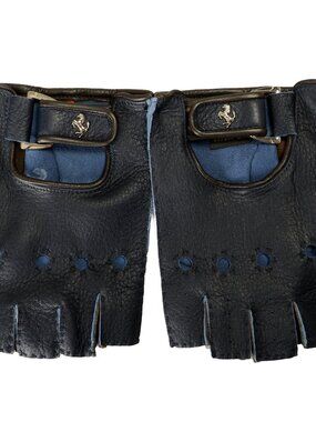 Scuderia Ferrari Men's Ink Blue Leather Fingerless Gloves Sz Small